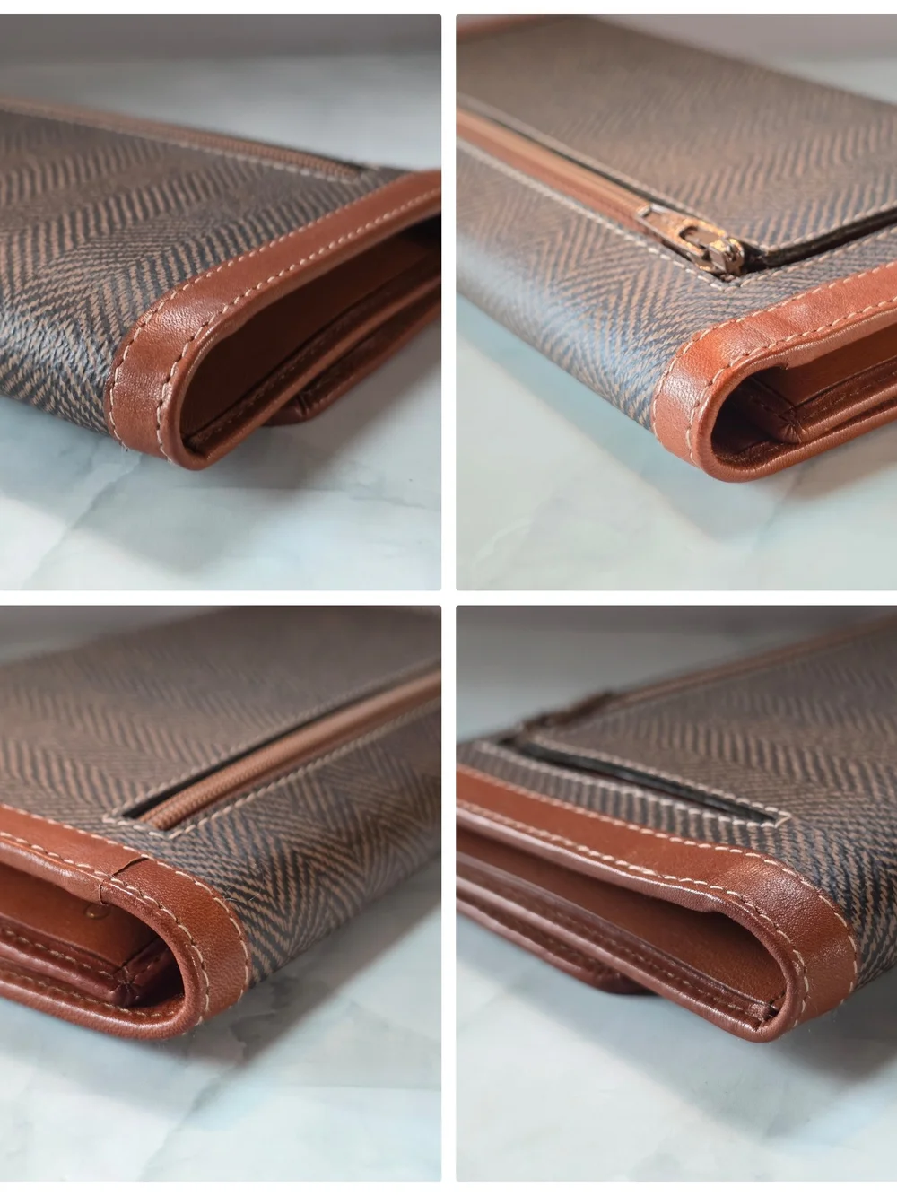 Christian Dior Vintage Trotter Herringbone Wallet & Checkbook Cover Set
